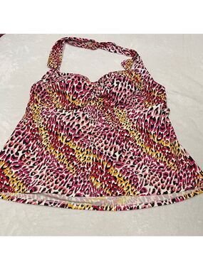 Catalina Pink and Yellow Leopard Print Swim Tankini Top Sz 18/20